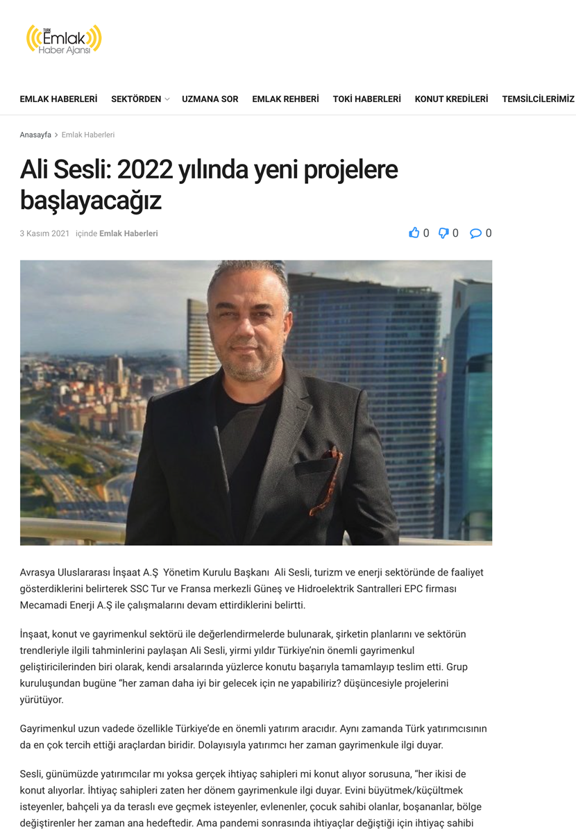Emlak Haber Ajansı 3 Kasım 2021